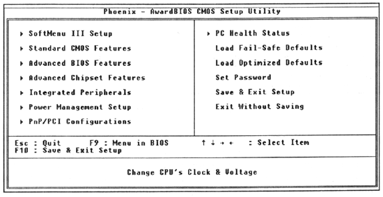 Главное меню программы BIOS Setup Главное меню программы BIOS Setup