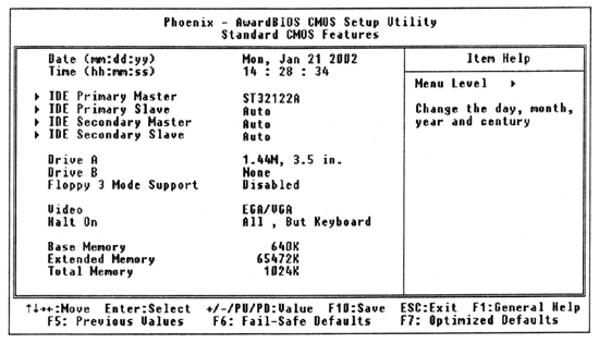 Меню Standard CMOS Features